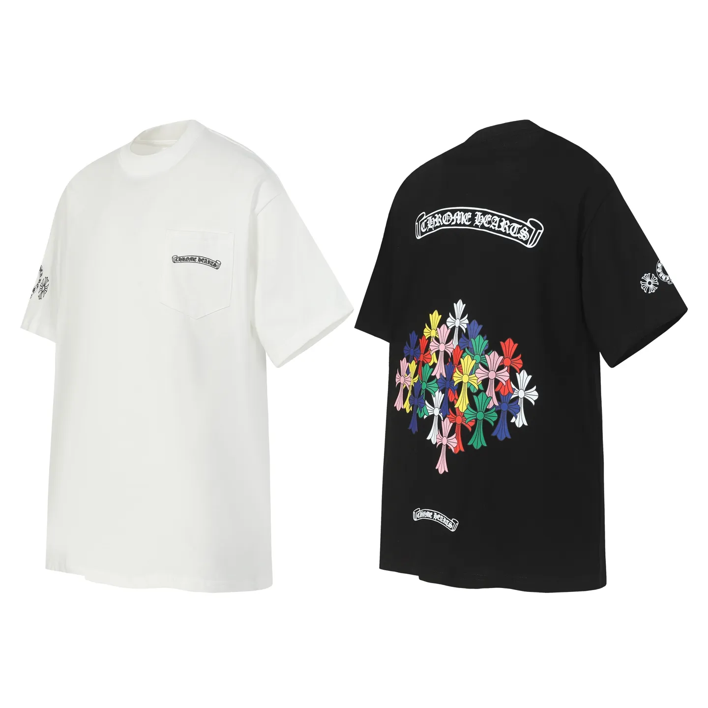 P160 -Chrome Hearts/Chrome Hearts 23ss color cross✝️Sanskrit letter printed short-sleeved T-shirt -High weight, high density and high quality. The wool is soft, delicate and skin-friendly. It feels soft and silky. It has excellent warmth and skin-friendly properties.